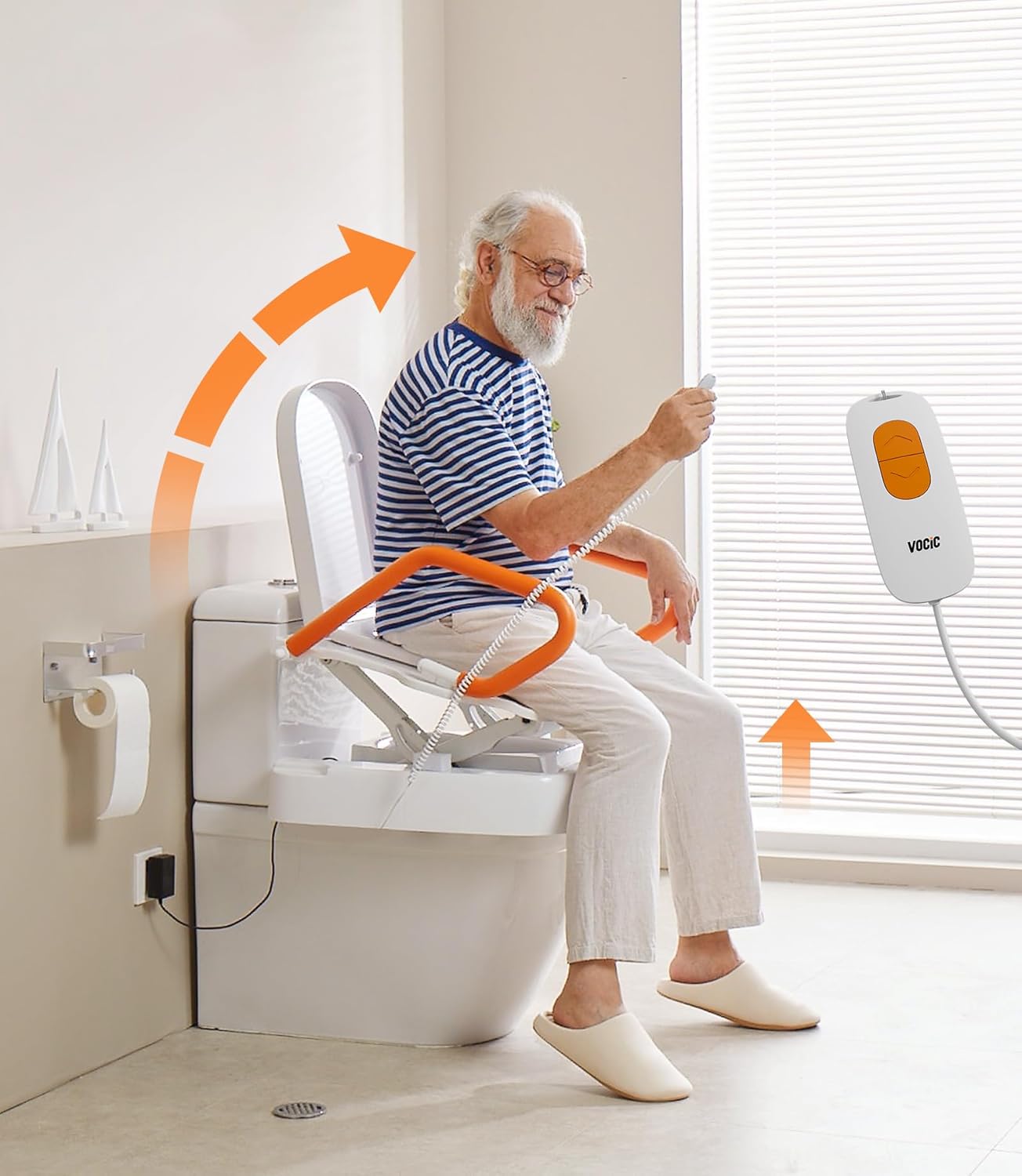 Electric Toilet Seat Lift with Handles for Elderly