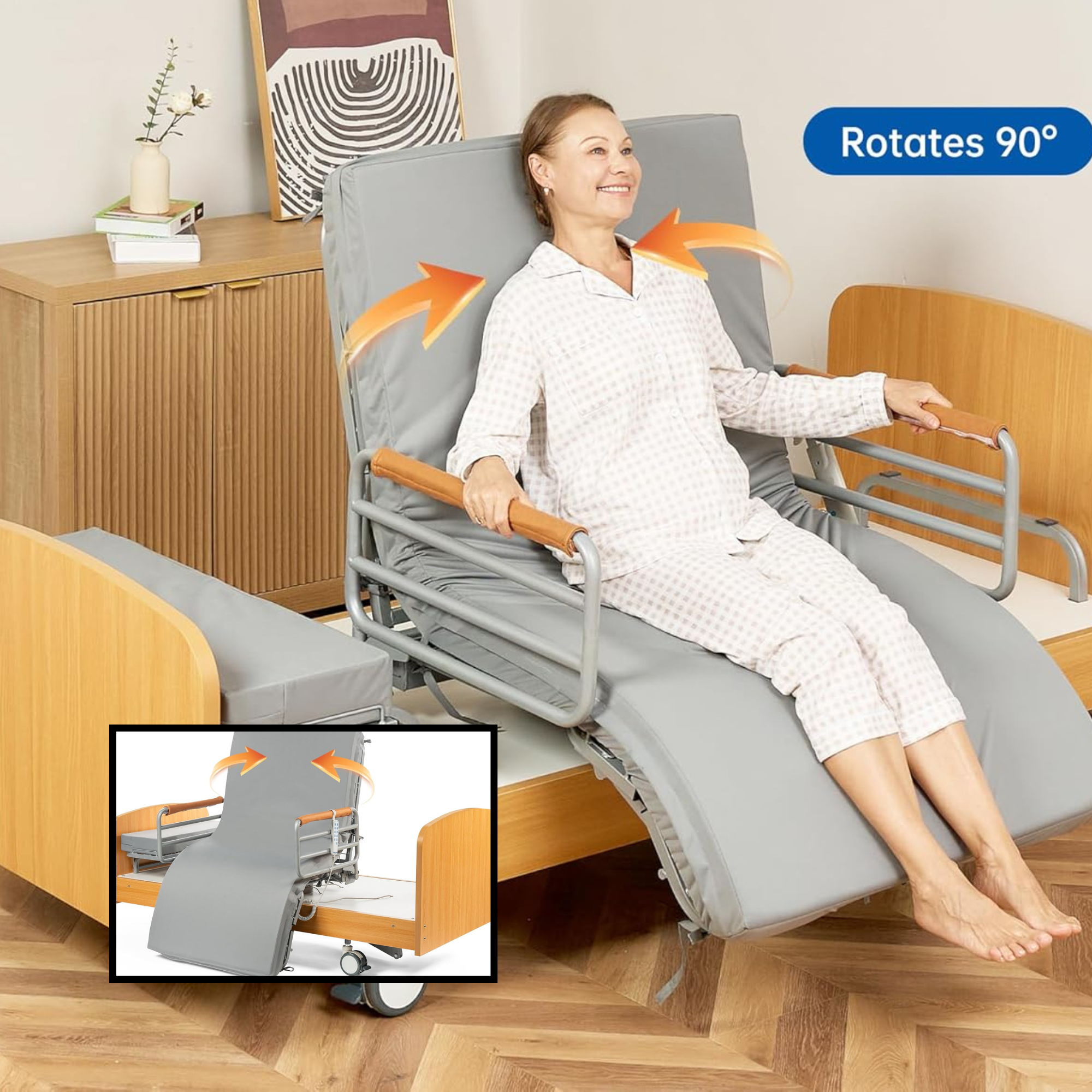 90° Rotating Hospital Bed for Easy Elderly Care